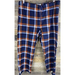 Merona Men's Sz XL Blue & Orange Plaid Fleece W/Drawstring Pajama Lounge Pants